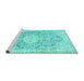 Sideview of Machine Washable Medallion Turquoise Traditional Area Rugs, wshtr3730turq