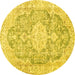 Round Medallion Yellow Traditional Rug, tr3730yw