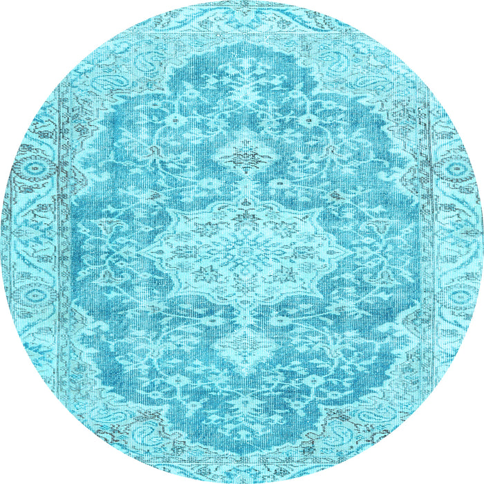 Round Machine Washable Medallion Light Blue Traditional Rug, wshtr3730lblu