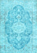 Machine Washable Medallion Light Blue Traditional Rug, wshtr3730lblu