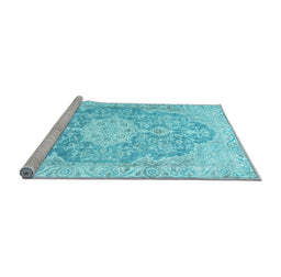 Sideview of Machine Washable Medallion Light Blue Traditional Rug, wshtr3730lblu