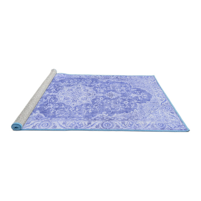 Sideview of Machine Washable Medallion Blue Traditional Rug, wshtr3730blu