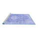 Sideview of Machine Washable Medallion Blue Traditional Rug, wshtr3730blu