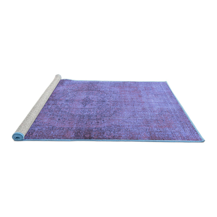Sideview of Machine Washable Persian Blue Traditional Rug, wshtr3731blu