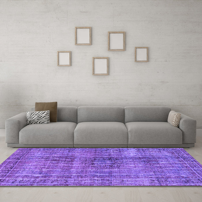 Machine Washable Persian Purple Bohemian Area Rugs in a Living Room, wshtr3732pur