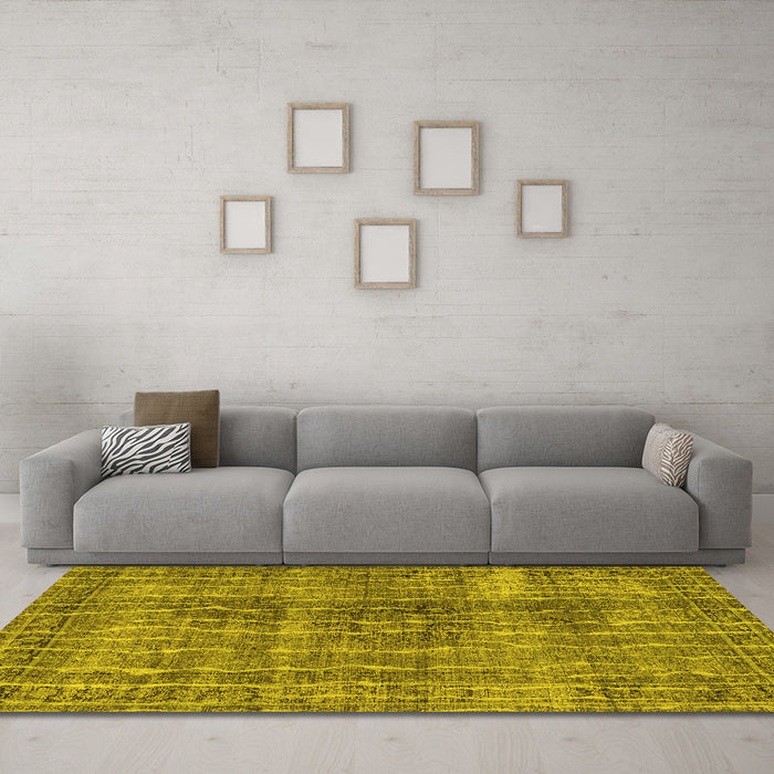 Machine Washable Persian Yellow Bohemian Rug in a Living Room, wshtr3732yw