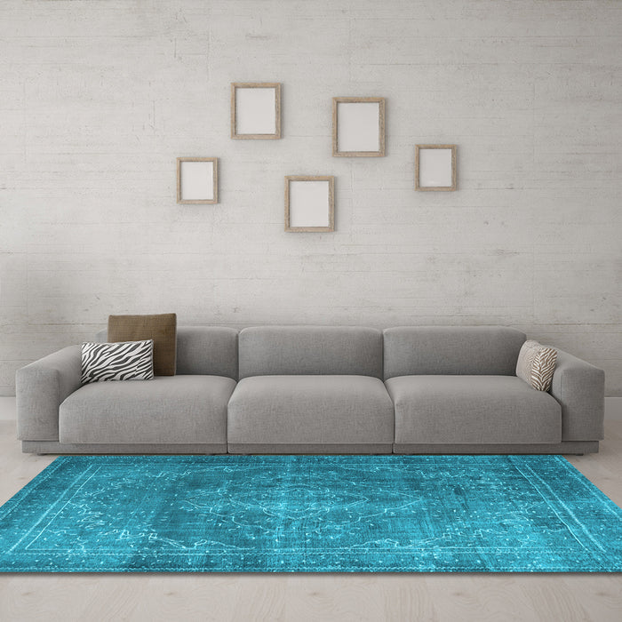 Machine Washable Persian Light Blue Traditional Rug in a Living Room, wshtr3733lblu