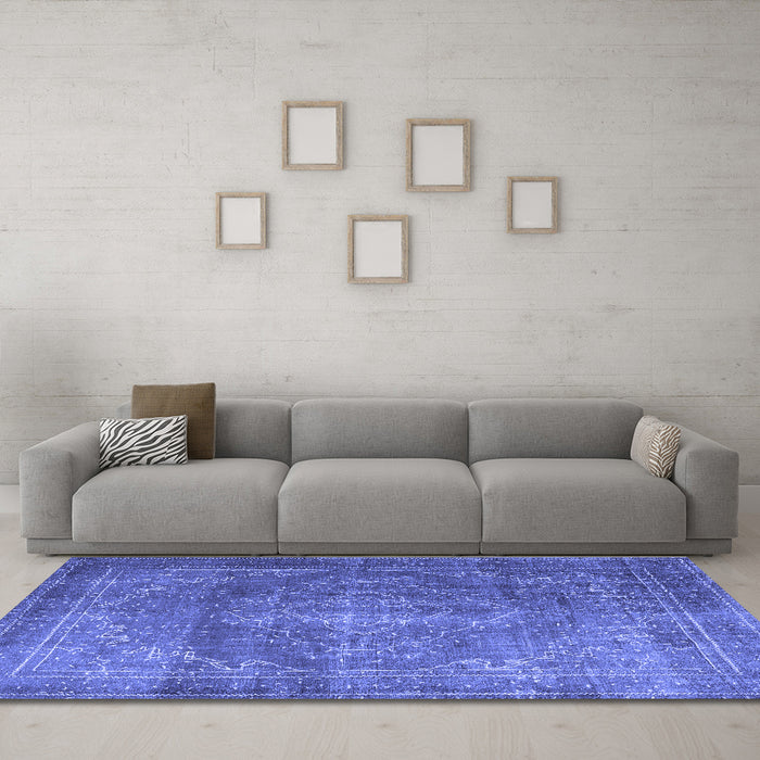 Machine Washable Persian Blue Traditional Rug in a Living Room, wshtr3733blu