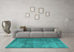 Machine Washable Persian Turquoise Traditional Area Rugs in a Living Room,, wshtr3733turq