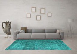 Machine Washable Persian Turquoise Traditional Area Rugs in a Living Room,, wshtr3733turq
