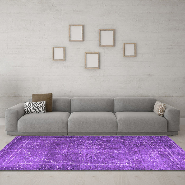 Machine Washable Persian Purple Traditional Area Rugs in a Living Room, wshtr3733pur
