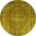 Round Persian Yellow Traditional Rug, tr3733yw