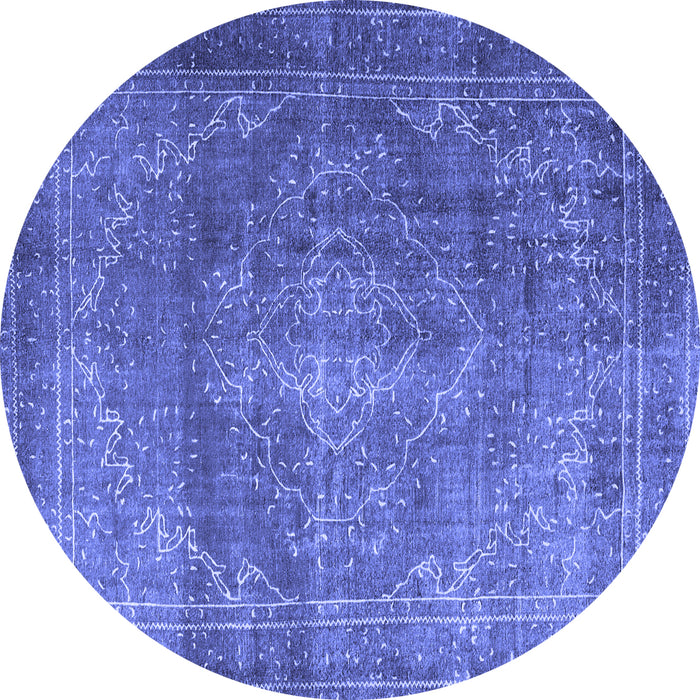 Round Machine Washable Persian Blue Traditional Rug, wshtr3733blu