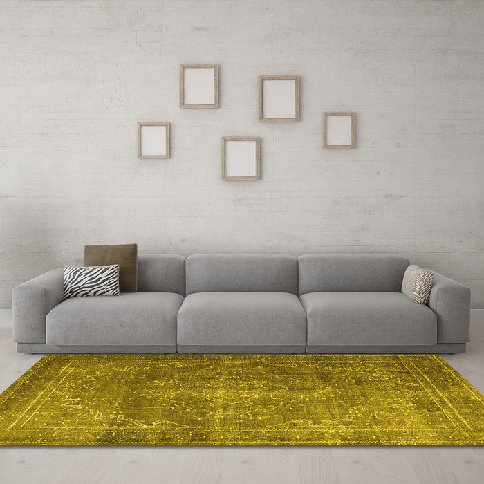 Machine Washable Persian Yellow Traditional Rug in a Living Room, wshtr3733yw