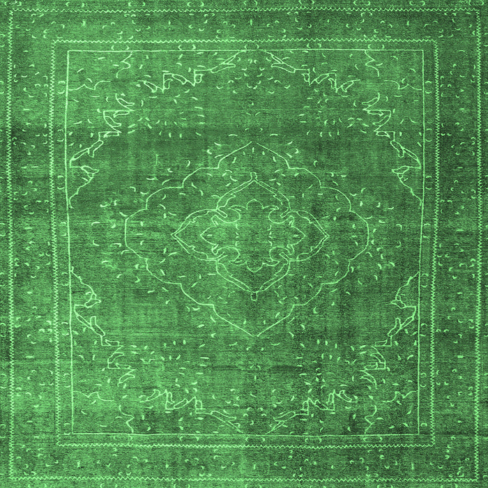Square Machine Washable Persian Emerald Green Traditional Area Rugs, wshtr3733emgrn