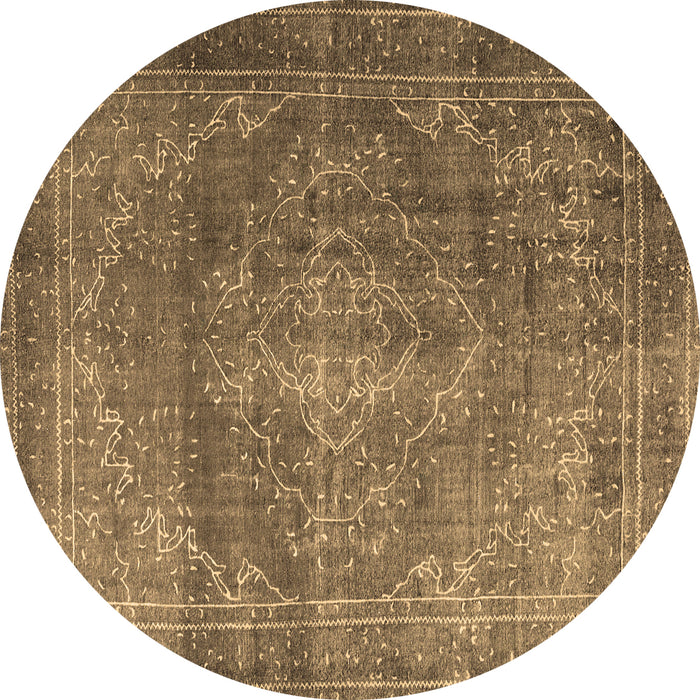 Round Persian Brown Traditional Rug, tr3733brn