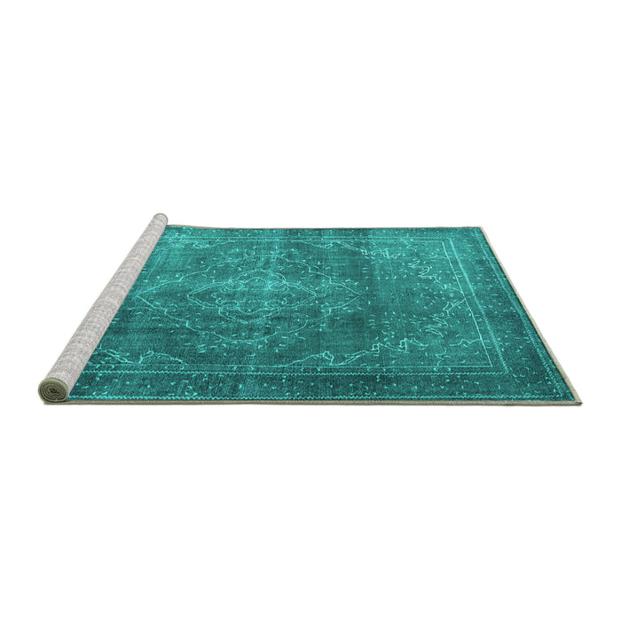 Sideview of Machine Washable Persian Turquoise Traditional Area Rugs, wshtr3733turq