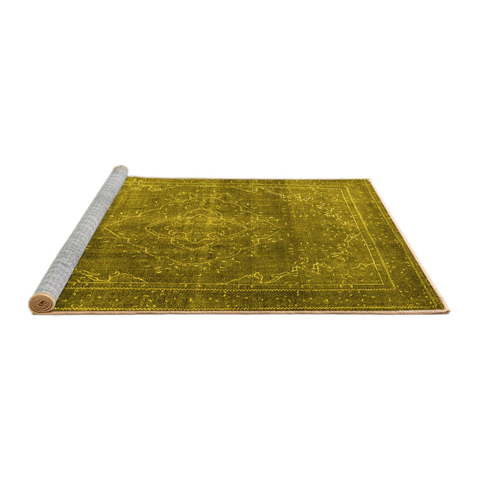 Sideview of Machine Washable Persian Yellow Traditional Rug, wshtr3733yw