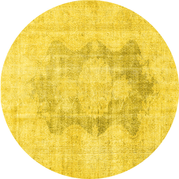 Round Machine Washable Persian Yellow Traditional Rug, wshtr3734yw
