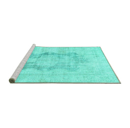 Sideview of Machine Washable Persian Turquoise Traditional Area Rugs, wshtr3734turq