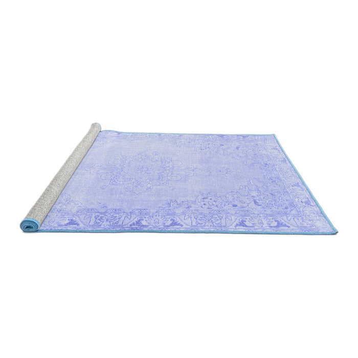 Sideview of Machine Washable Persian Blue Traditional Rug, wshtr3737blu
