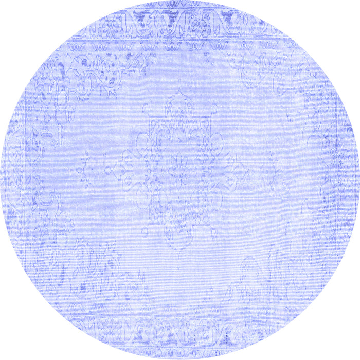 Round Machine Washable Persian Blue Traditional Rug, wshtr3737blu