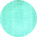 Round Persian Turquoise Traditional Rug, tr3737turq