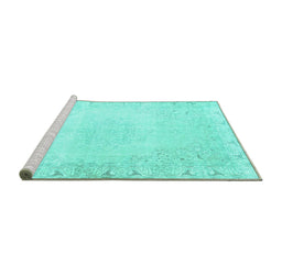 Sideview of Machine Washable Persian Turquoise Traditional Area Rugs, wshtr3737turq