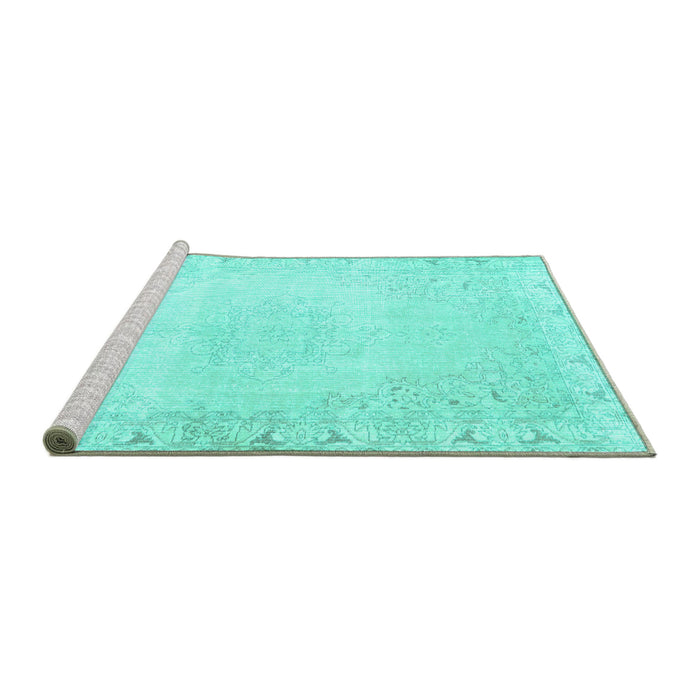Sideview of Machine Washable Persian Turquoise Traditional Area Rugs, wshtr3737turq