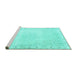 Sideview of Machine Washable Persian Turquoise Traditional Area Rugs, wshtr3737turq