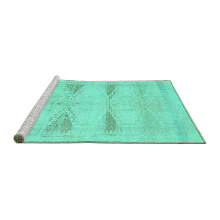 Sideview of Machine Washable Persian Turquoise Traditional Area Rugs, wshtr3738turq