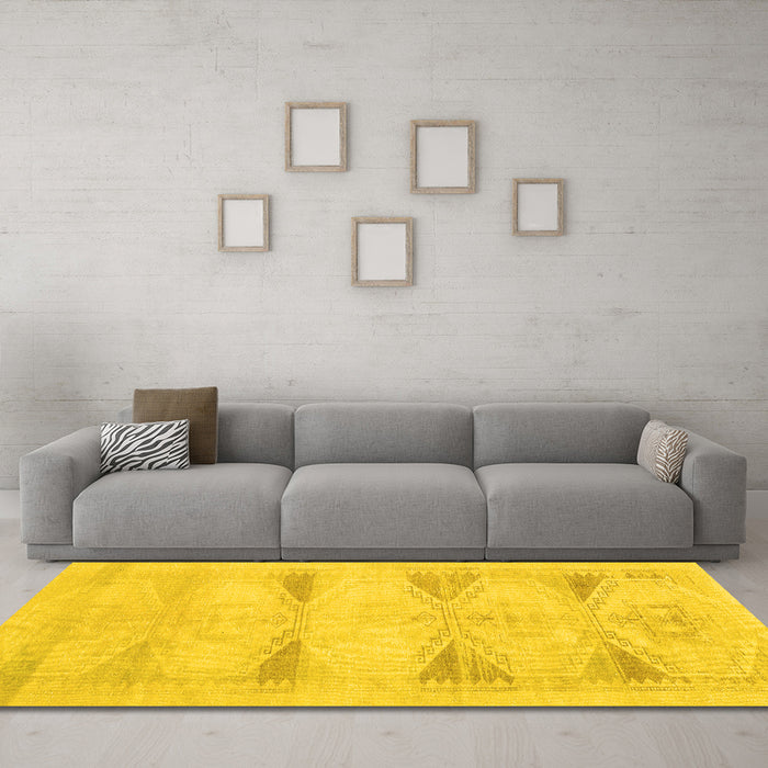 Machine Washable Persian Yellow Traditional Rug in a Living Room, wshtr3738yw