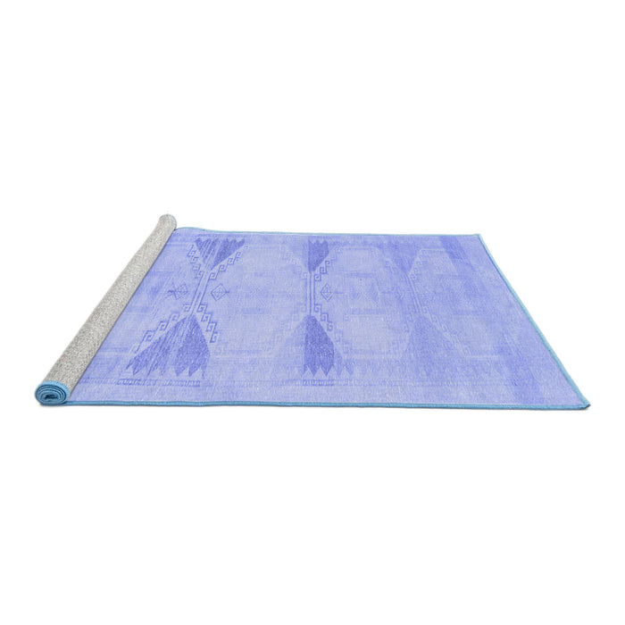 Sideview of Machine Washable Persian Blue Traditional Rug, wshtr3738blu