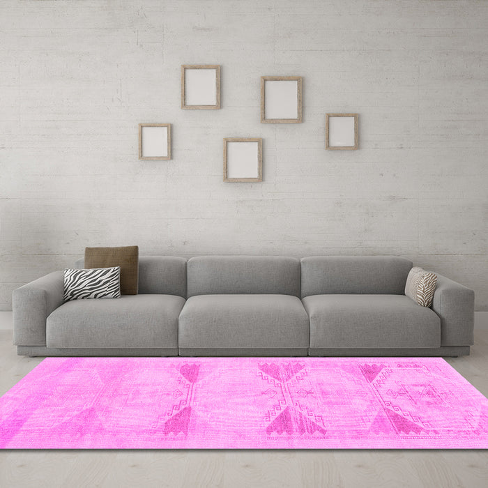 Machine Washable Persian Pink Traditional Rug in a Living Room, wshtr3738pnk