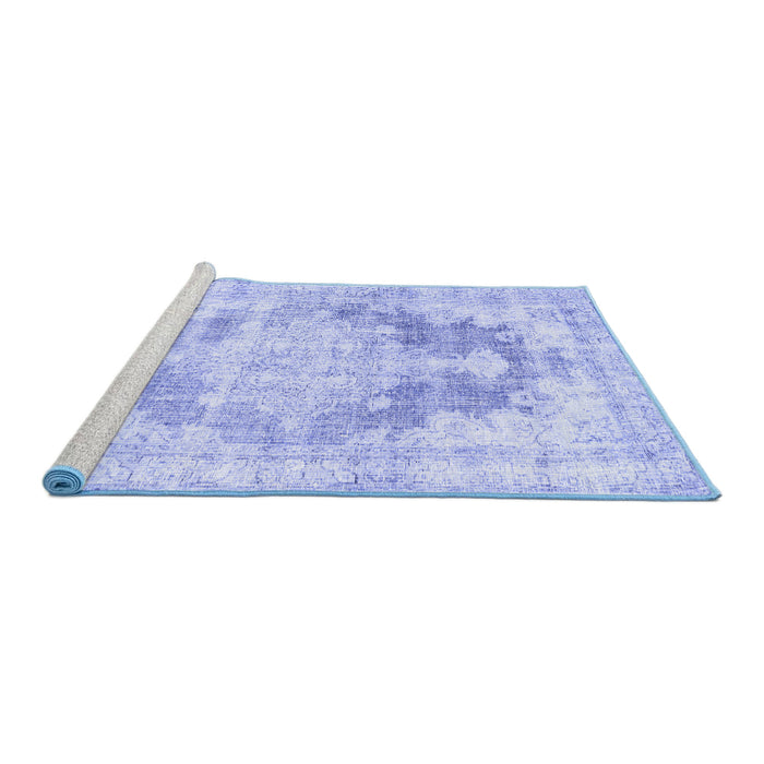 Sideview of Machine Washable Persian Blue Traditional Rug, wshtr3739blu