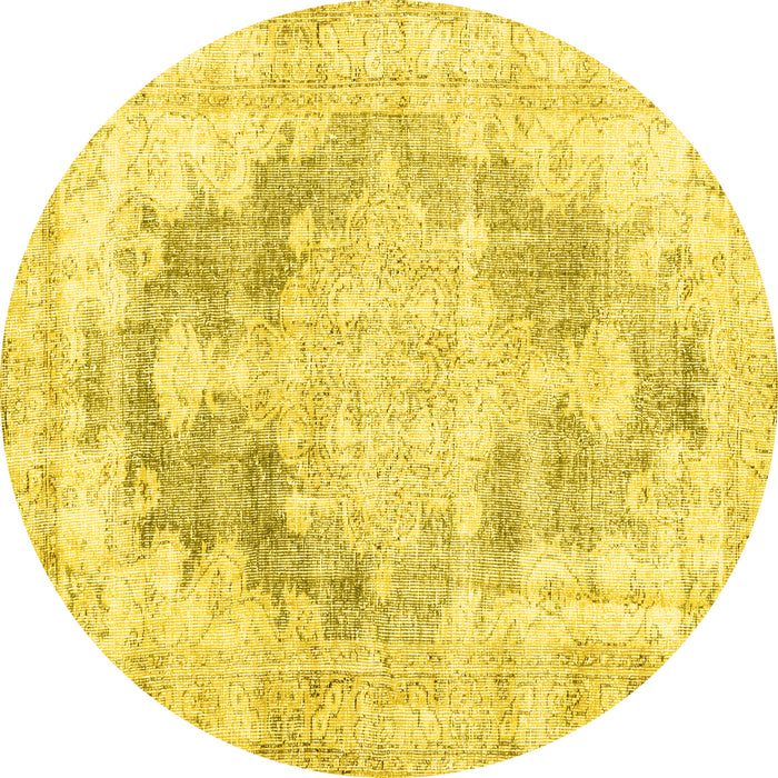 Round Machine Washable Persian Yellow Traditional Rug, wshtr3739yw