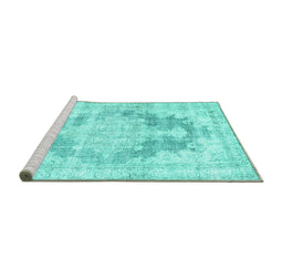 Sideview of Machine Washable Persian Turquoise Traditional Area Rugs, wshtr3739turq