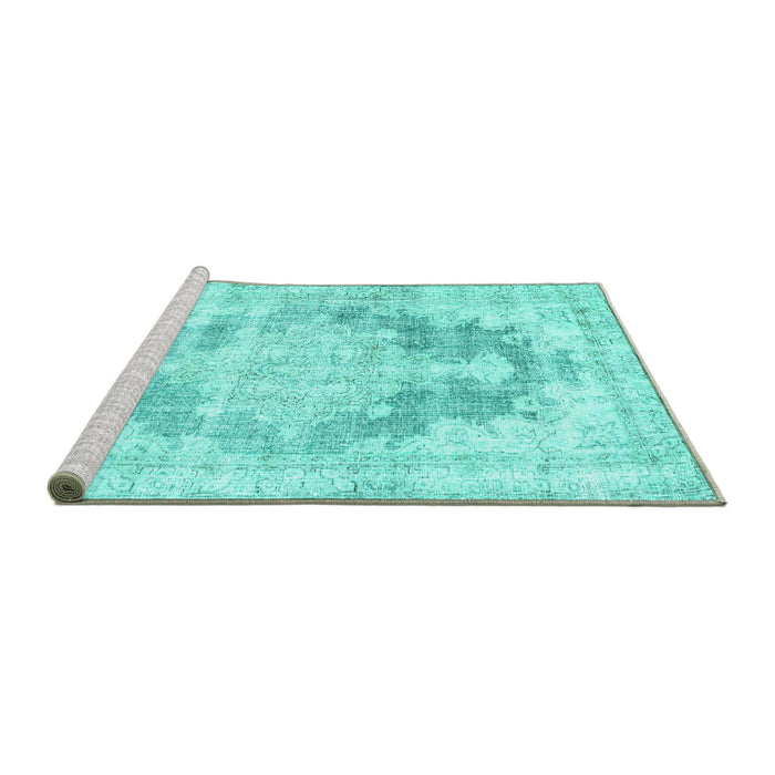 Sideview of Machine Washable Persian Turquoise Traditional Area Rugs, wshtr3739turq