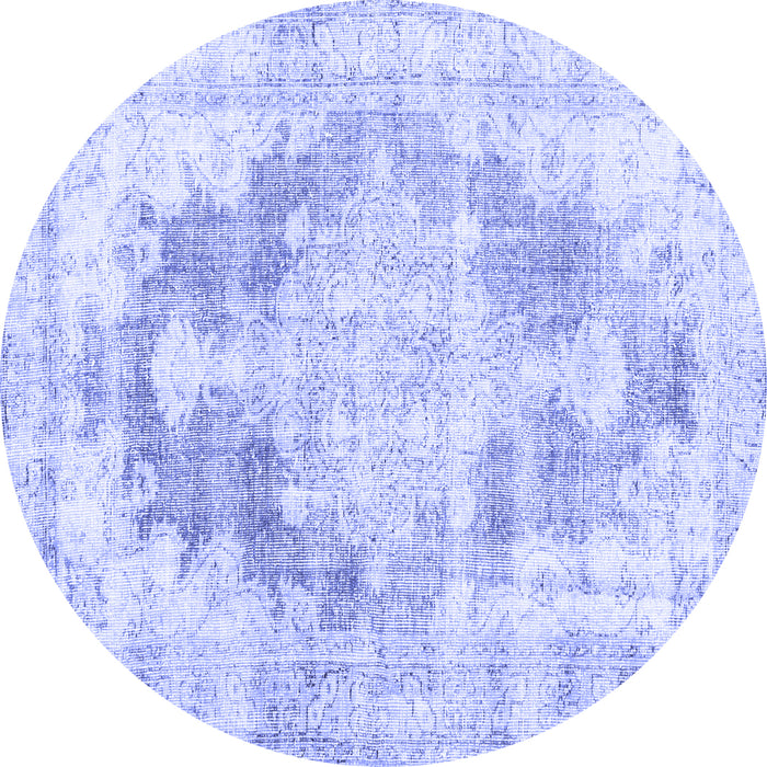 Round Machine Washable Persian Blue Traditional Rug, wshtr3739blu