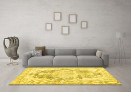 Machine Washable Persian Yellow Traditional Rug in a Living Room, wshtr3739yw