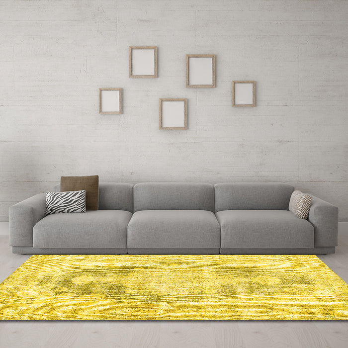 Machine Washable Persian Yellow Traditional Rug in a Living Room, wshtr3739yw