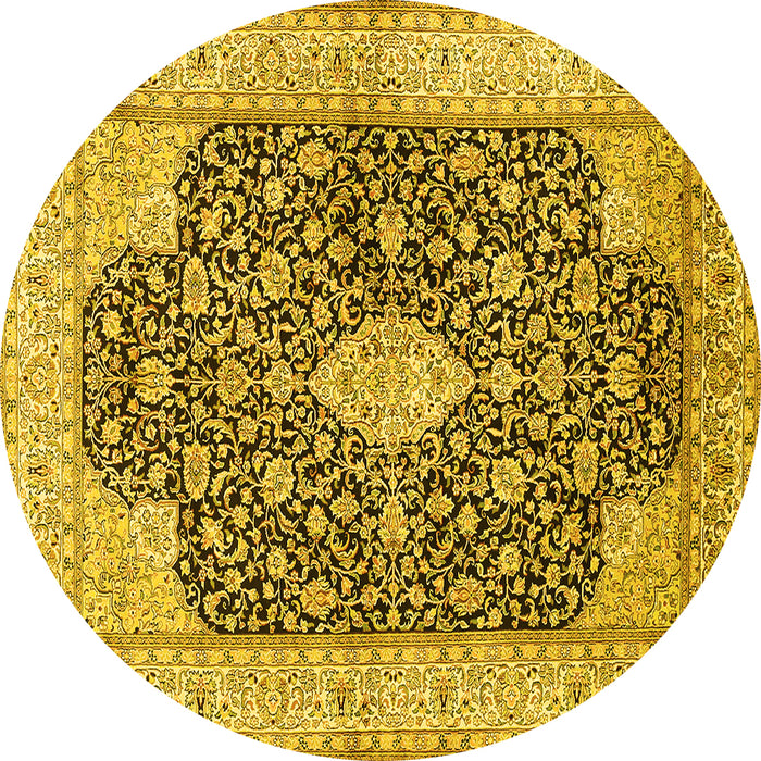 Round Medallion Yellow Traditional Rug, tr373yw