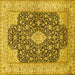 Square Machine Washable Medallion Yellow Traditional Rug, wshtr373yw