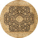 Round Machine Washable Medallion Brown Traditional Rug, wshtr373brn