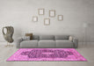 Machine Washable Medallion Pink Traditional Rug in a Living Room, wshtr373pnk