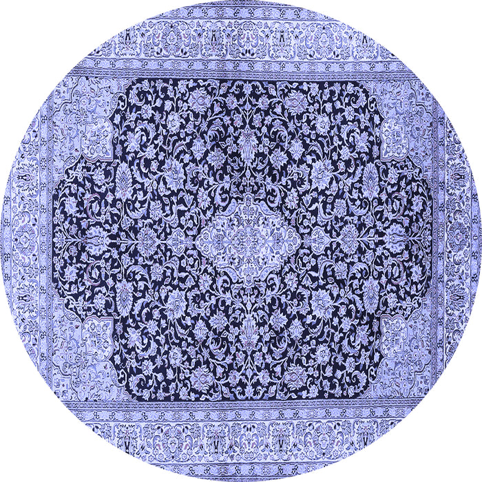 Round Machine Washable Medallion Blue Traditional Rug, wshtr373blu