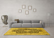 Machine Washable Medallion Yellow Traditional Rug in a Living Room, wshtr373yw