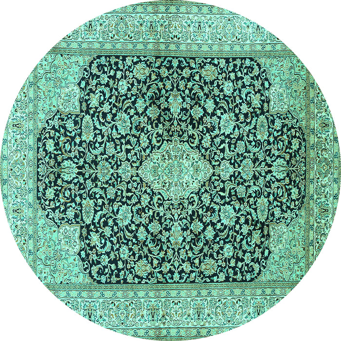 Round Medallion Turquoise Traditional Rug, tr373turq