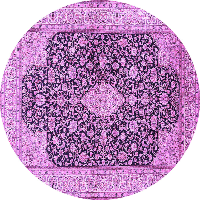 Round Machine Washable Medallion Purple Traditional Area Rugs, wshtr373pur