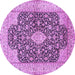 Round Machine Washable Medallion Purple Traditional Area Rugs, wshtr373pur